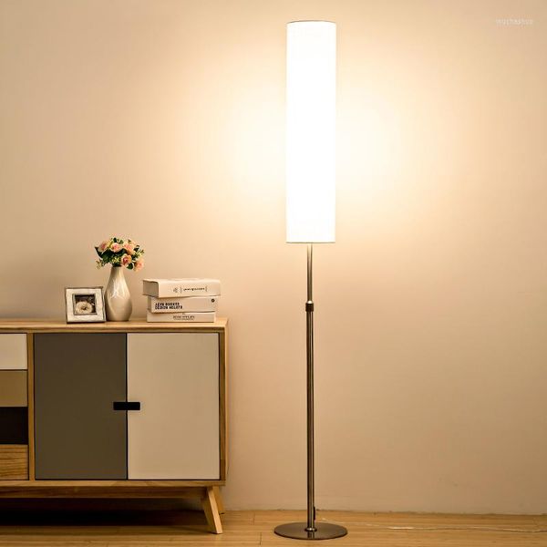 Lampade da terra Lampada moderna nordica a LED semplice Altezza regolabile Materiale in acciaio inossidabile e tessuto Illuminazione per interni verticale Attacco E27