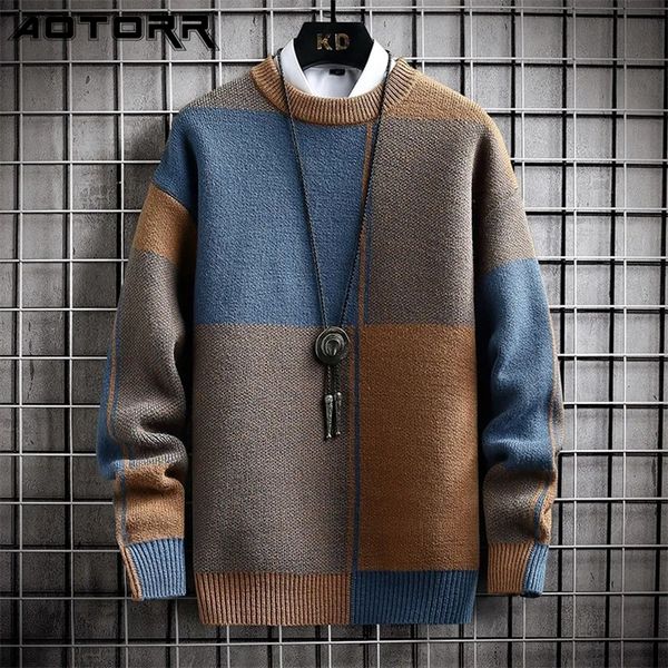 Maglioni da uomo Mens Harajuku Autunno Inverno Pullover spesso Uomo Moda Patchwork Mezzo maglione a collo alto Coreano Streetwear 220830