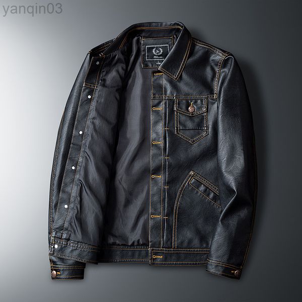 Jackets masculinos Men Slim Leather Motorcycle Pu de boa qualidade Male Stand Collar Casual Biker 4XL L220830