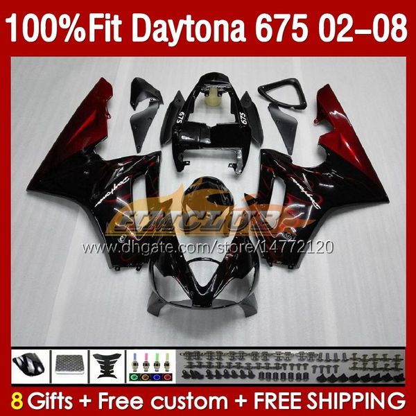 Обтекание плесени для инъекций для Daytona 675 675R 02 03 04 05 06 07 08 Bodys 148No.3 Daytona675 Daytona 675 R 2002 2003 2004 2005 2006 2007 2008 OEM Fairing Kit Красный Flames