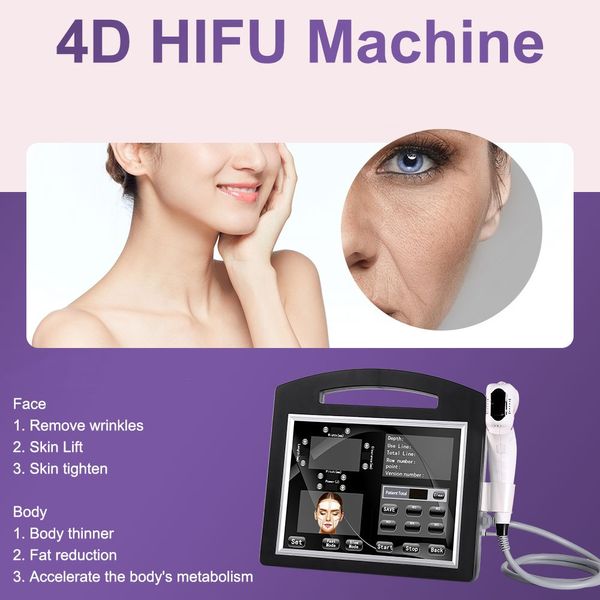 Equipamento de beleza multifuncional de HIFU 4D Máquina de ultrassom de alta intensidade para uso de salão para uso do corpo de remoção de rugas de levantamento de rosca Tratamento de contorno