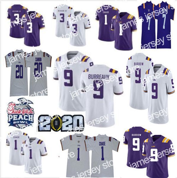 Fußballtrikots 2020 LSU Tigers #9 Joe Burrow Spitzname Burreaux NCAA Odell Beckham Jr. Grant Delpit Tyrann Mathieu Leonard Chase College-Football-Trikot