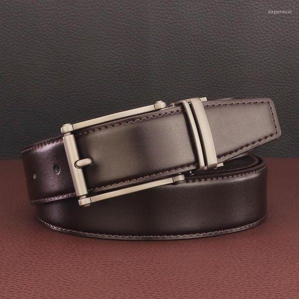 Gürtel Modischer 3,3 cm breiter brauner Herrengürtel mit hochwertiger Dornschließe, eng anliegendes Leder, Ceinture Homme