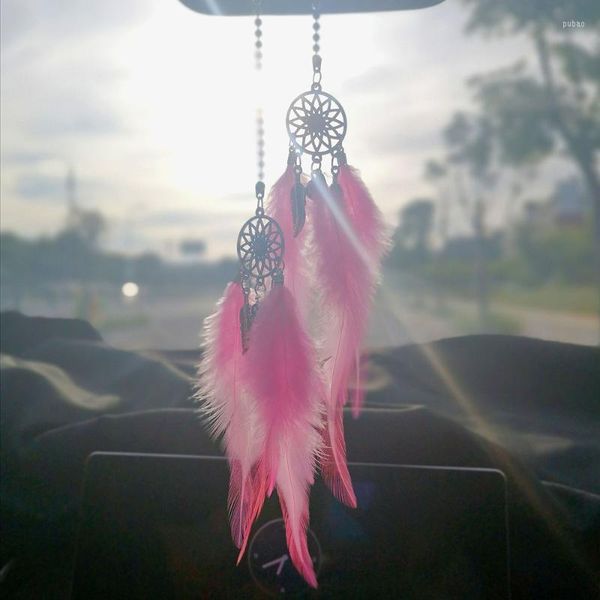 Decorazioni per interni Auto Mini acchiappasogni Accessorio per ragazze Ciondolo appeso a specchio con piume in decorazioni per la casa etniche automatiche Ornamento fortunato