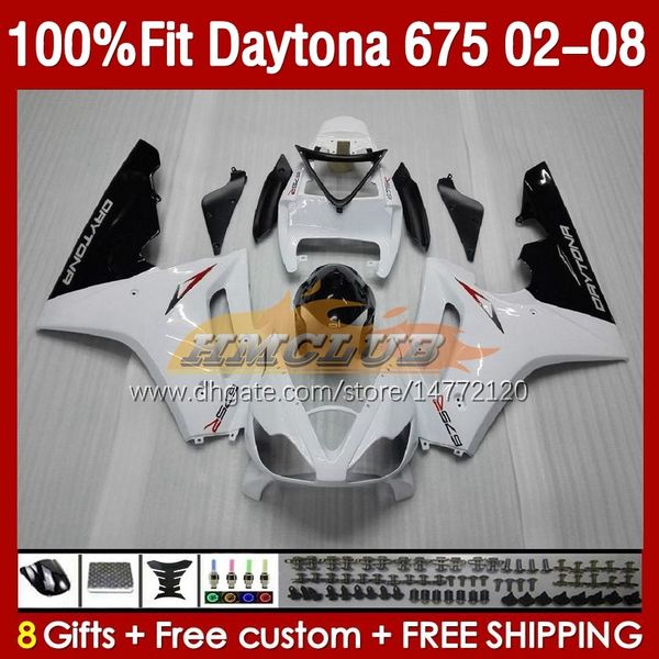 Обтекание плесени для впрыска для Daytona 675 675R 02 03 04 05 06 07 08 Bodys 148No.4 Daytona675 Daytona 675 R 2002 2003 2004 2005 2006 2007 2008 OEM Fairing Kit Glossy White White