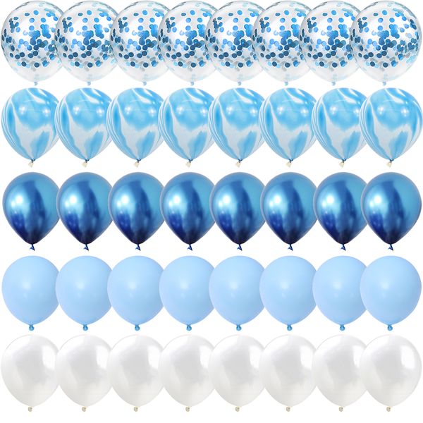 Weihnachtsdekorationen, 40 Stück, blaues Set, Achat-Marmor-Luftballons, silberne Konfetti-Ballon, Hochzeit, Valentinstag, Babyparty, Geburtstagsfeier 220829