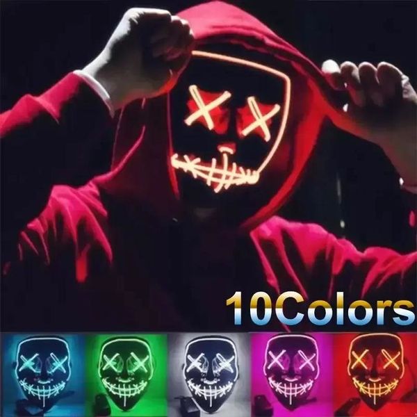 10 colori maschera di Halloween LED Rave Toy Light Up Maschere per feste The Purge Election Year Great Funny Festival Forniture per costumi cosplay Glow In Dark face sheild sxjul27