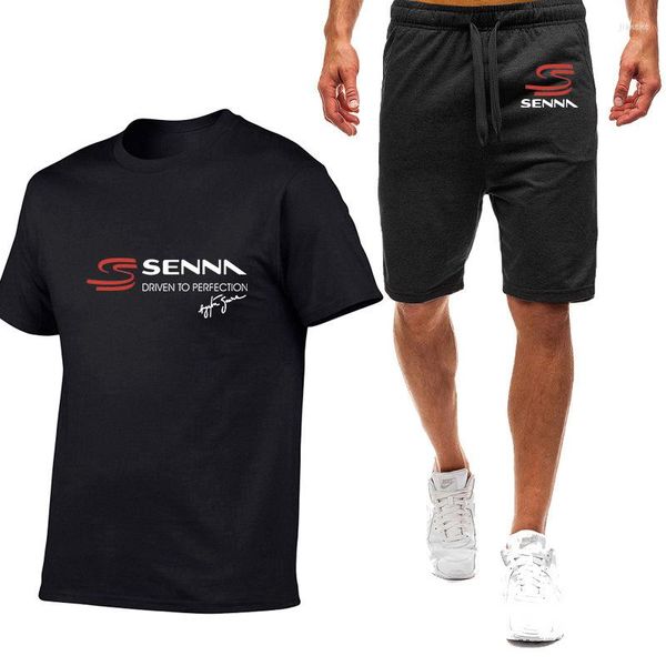 Herren-Trainingsanzüge 2022Sandy Beach 2-teilige Herren-T-Shirt-Shorts mit Ayrton-Senna-Print Sommer-Kurzarmanzug Sportbekleidung Sporthose