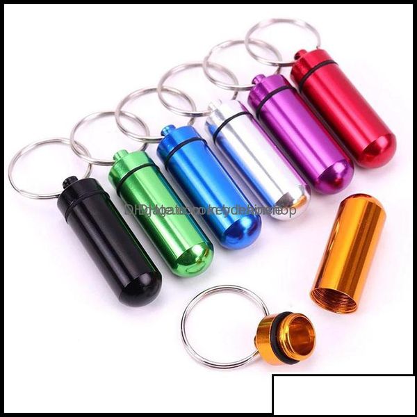 Schlüsselanhänger Schlüsselanhänger Modeaccessoires Wasserdichter Schlüsselanhänger Aluminium Pillendose Etui Flaschen-Cache-Halter Behälter Schlüsselanhänger Medizin Pac Ot1Kz