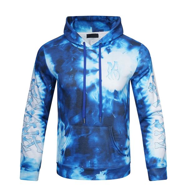 Blue Gradiente Sorto Selta Tainha Splatter Hoodie Pullover respirável Capuz macio Homens de mangas compridas camiseta