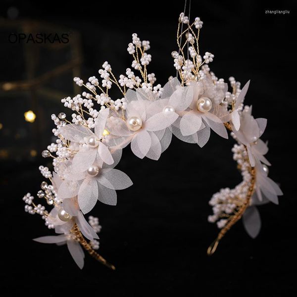 Clipes de cabelo Tiaras Brincho Conjuntos de casamento para mulheres Flower strass Pérola Bandas de cabeça Dangler Princess Bridal Crowns Jóias