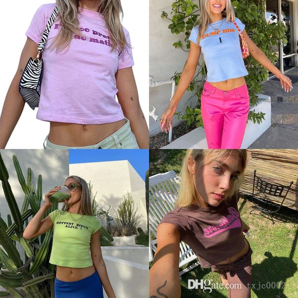 Einzelhandel Frauen Designer Tops Kurzarm T-shirt Brief Gedruckt T-shirts Sommer Schlank Stil Crop Top