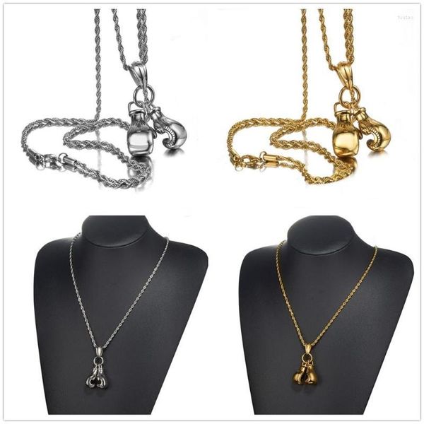 Kolye Kolye Paslanmaz Çelik Büyüleyici Gümüş Renk/Altın Çift Boks Eldivenleri Erkek Kadın Mücevherleri Twist Bağlantı Zinciri