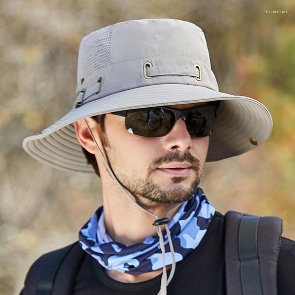 Cappelli a tesa larga 2023 Fashion Summer Bucket Hat Cowboy Men Outdoor Fishing Hiking Beach Mesh traspirante Anti UV Sun Cap Large
