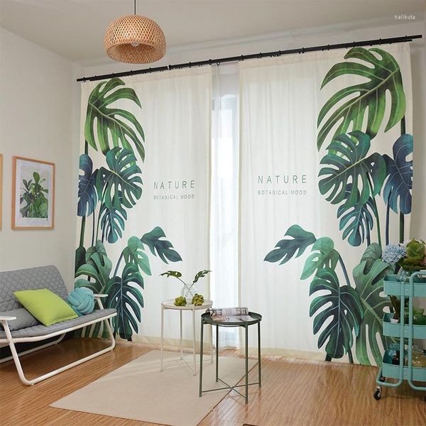 Tenda Moderna Elegante Personalizzata Pianta Verde Foglie Stampa Tende Ombra Decorazione Finestra Isolata Termica Per Soggiorno Camera Da Letto Oscurante