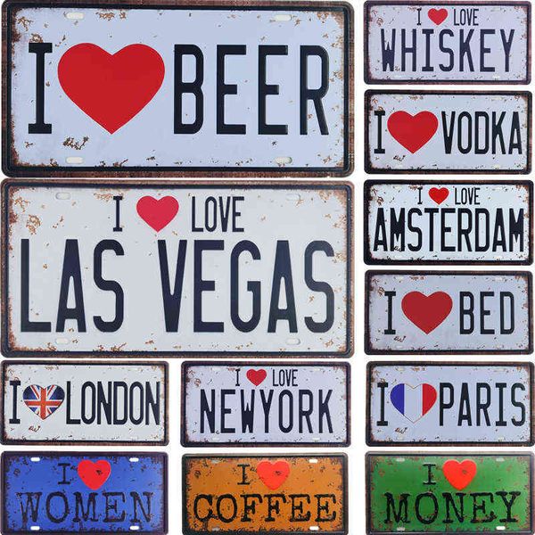 Pittura su metallo I love Coffee Beer Amsterdam Whiskey Sex Targa in metallo Targa Mon Women Life Coffee Retro Metal Sign Decorazione della parete Poster T220829