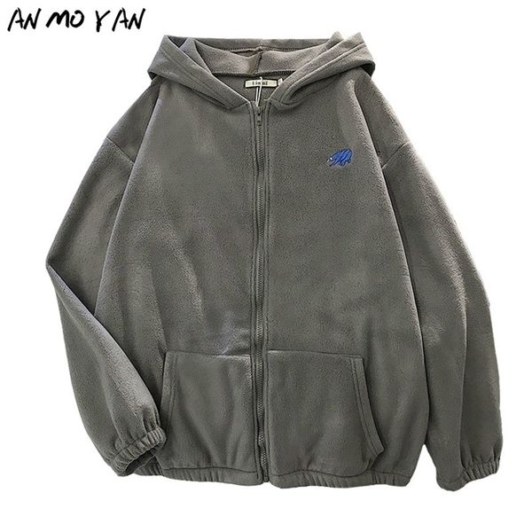 Kadın Hoodies Sweatshirt Kış Hoodie Üstler Sonbahar Kore Moda Hayvan Nakış Baskı Gevşek Peluş Fermuar Sweatshirt 220829