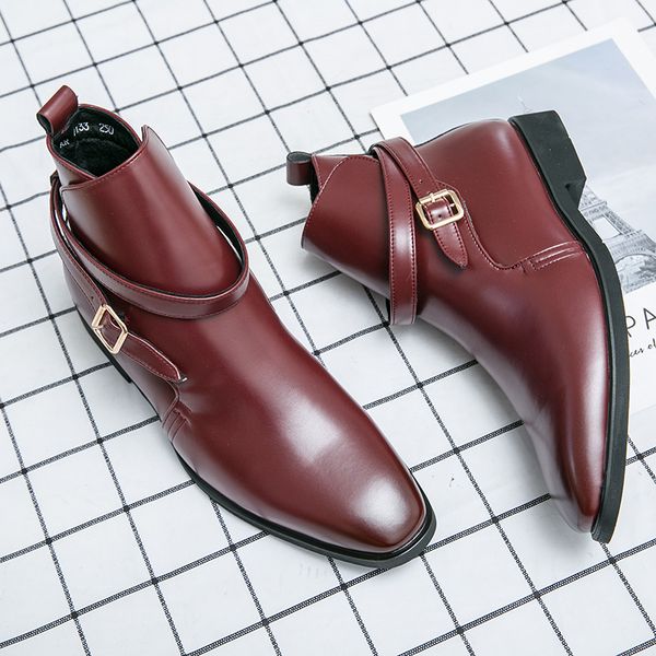 Stivali per scarpe da uomo britannico stivali solidi per la cintura personalizzata con fibbia diagonale alla moda casual street all-match ad041 1cee 6df7