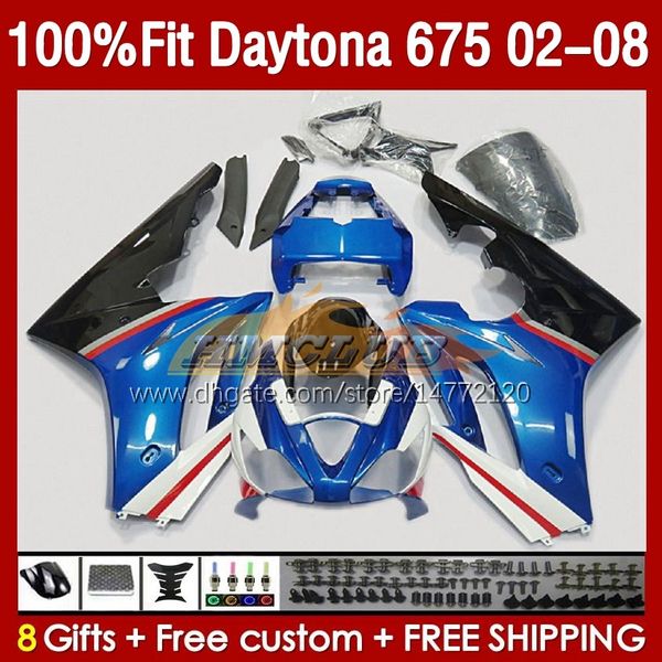 Обтекание плесени для инъекции для Daytona 675 675R 02 03 04 05 06 07 08 Bodys 148no.19 Daytona675 Daytona 675 R 2002 2003 2004 2005 2006 2007 2008 OEM Fairing Kit Blue Glossy Blue Glossy