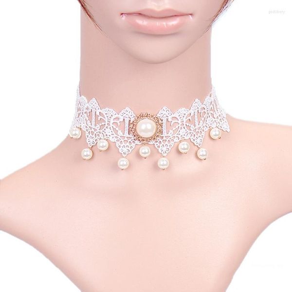 Chokers colares mulheres garotas gargantilha renda vintage Fake Pearl Bridal Retro Collar Colares Cosplay Jóias de Clavícula para festa