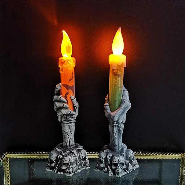 Partydekoration Horror Halloween LED-Leuchten Geisterhandschädel mit Kerze Kürbislampe Holloween Spukhaus Gruselige Requisiten