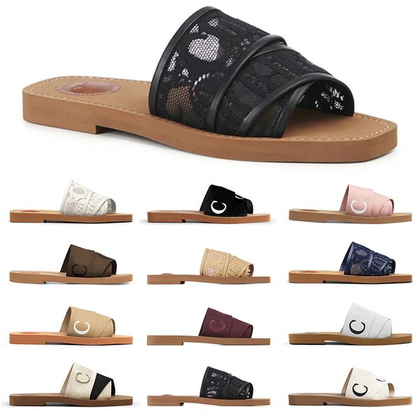 Original Lady Women Canvas Cross Flat Slipper Fahsion Sandals Designer Muli Stampa romana Summer Slides Slipisti in stile perla