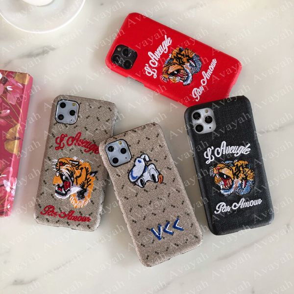 Luxuriöse 3D-Stickerei-Tier-Handyhüllen für iPhone 15 14 14plus 14pro 13 13mini 13pro 12 12pro 11 Pro Max X Xs Xr 8 7 Plus Briefhülle Ente Tiger Blume Schlange Biene Abdeckung