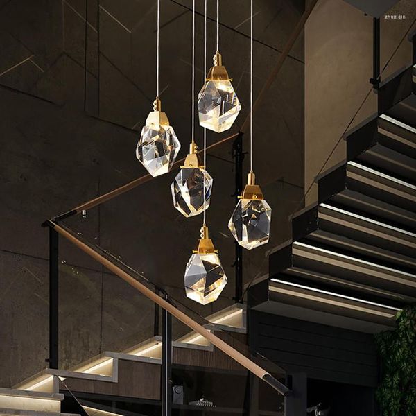 Pendelleuchten Nordic Crystal Line Einstellbare Kronleuchter für Treppen Wohnzimmer Schlafzimmer Küche Hängeleuchte Deco Lustre Fixture