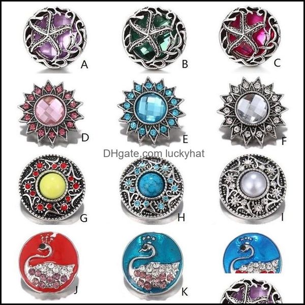 Tokallar kancalar 12 renk Noosa Ginger Snap Mücevher Rhinestone Denizyıldız Çiçek Parçaları Geometrik 18mm Düğmeler DIY Bilezik Dhseller2010 DHJSU