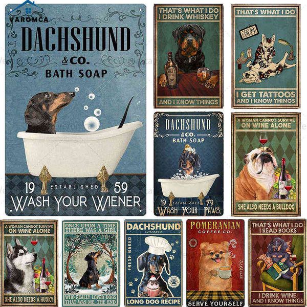 Metal Painting Retro Tattoo Pet Plate Sign Poster in metallo Vintage Dog Wash Paws Reading Book Home Shabby Tin Sign Pet Shop Wall Plaques Decor T220829