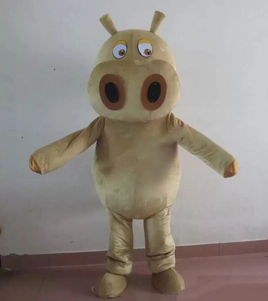 Costume della mascotte dell'ippopotamo marrone di Halloween Personaggio dei cartoni animati di peluche animale di alta qualità Personaggio a tema per adulti Costume da carnevale di Natale per adulti