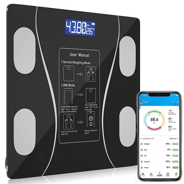 Bilancia pesapersone Bluetooth Fat Smart Bathroom Analizzatore di composizione digitale wireless con peso 220829