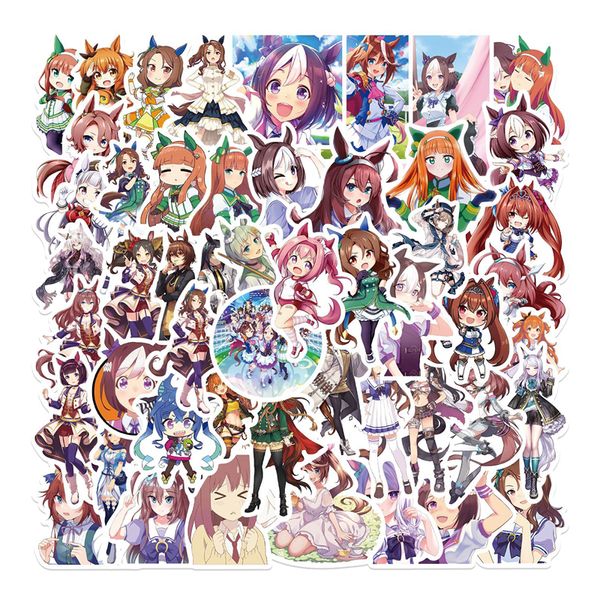 50pcs Cartoon Anime Pretty Derby Sticker Special Week Figura Graffiti Kids Skateboard Carro Motorciclo de automóvel Decalques de adesivo