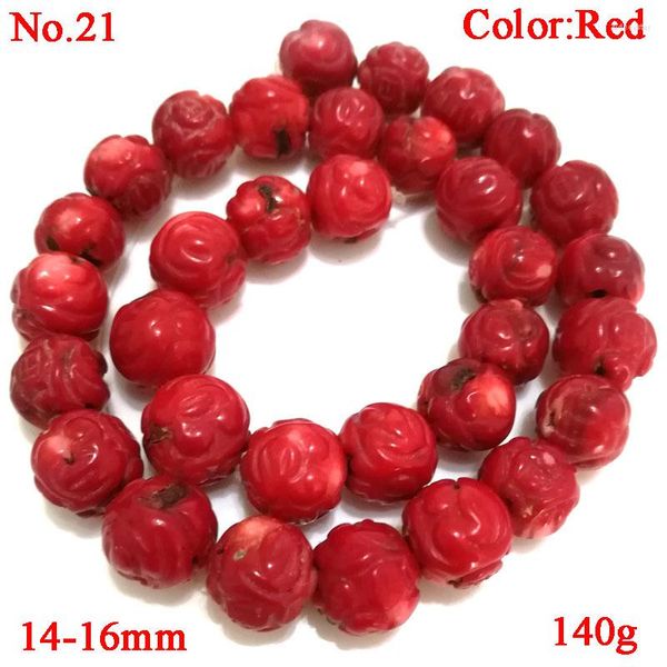 Halsband, 16 Zoll, 14–16 mm, rote, runde, natürlich geschnitzte Korallenperlen, loser Strang