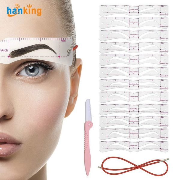 12pcs/Set Einszene Augenbrauenform-Set-Werkzeuge Schablonen tragbare Kunststoff-Augenbrauen-Schablonenkarte für Frauen Thrush Model Augenbrauen Zeichnungswerkzeug Make-up