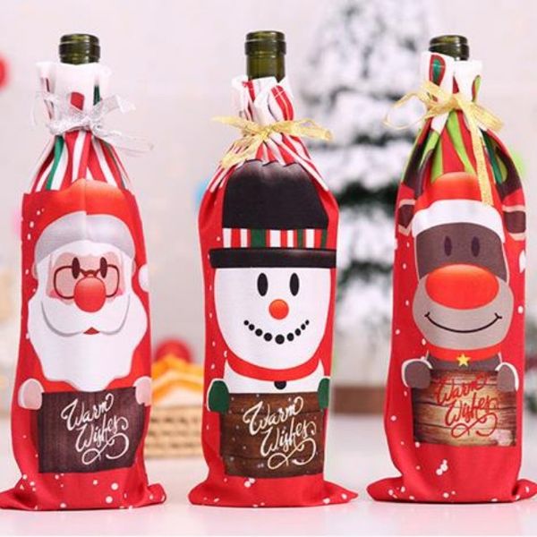 Karikatür kırmızı şarap seti Noel dekorasyonları baskılı şampanya şişesi seti yaratıcı kapak b6