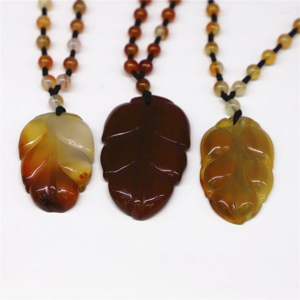 Colares pendentes de pedra natural esculpida ágata jades brancos colar de folhas jóias femininas pedras de cristal