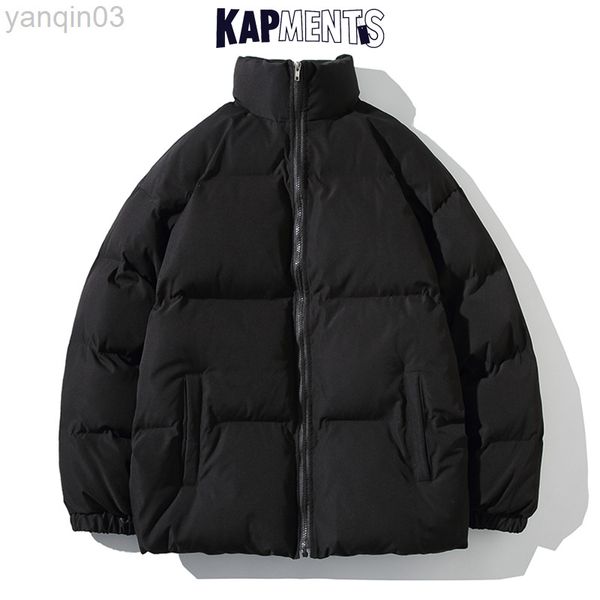 Erkek Ceket Kapları Harajuku Solid Warm Puffer 2022 Parka Japon Sokak Giyim Kış Erkek Kore Moda Kabarcığı L220830