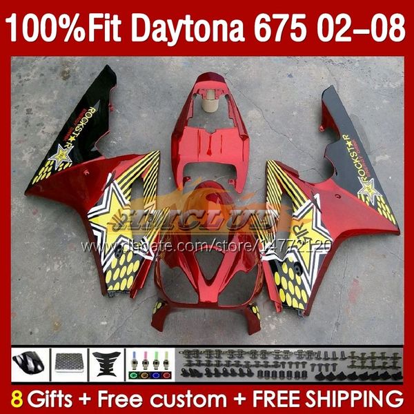 Обтекание плесени для впрыска для Daytona 675 675R 02 03 04 05 06 07 08 BODY 148NO.9 Daytona675 Daytona 675 R 2002 2003 2004 2005 2006 2007 2008 OEM Fairing Kit Metal Red Blk Red Blk