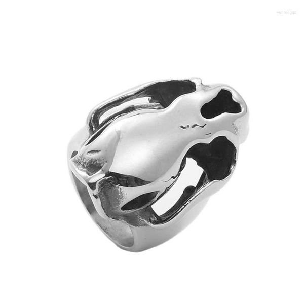 Anéis de casamento jóias de moda aço inoxidável Hollow Out Skull Ring Men Trendy Punk Gift