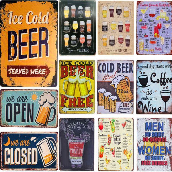 Pintura de metal bebida vintage gelo cerveja gelada lata de metal placas de placas de placa pub clube de pub homem caver