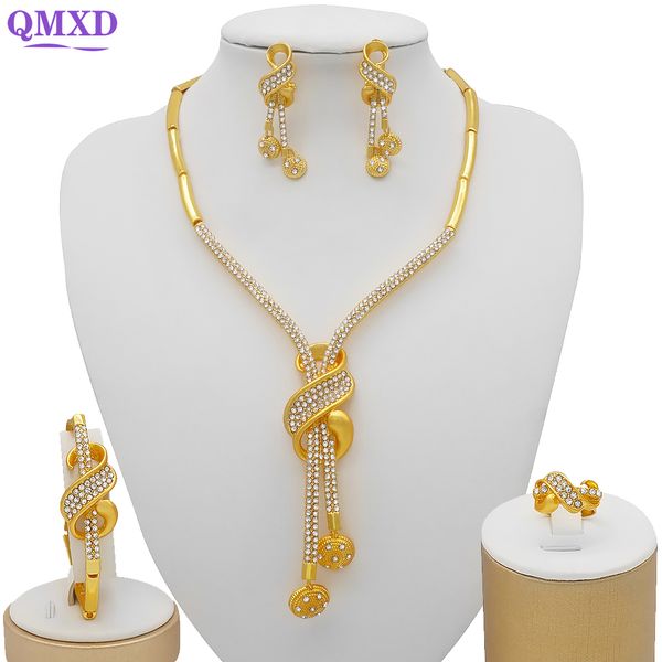 Collana da donna, bracciale, orecchini, anello, gioielli, set di gioielli color oro Dubai, regali per la moglie nuziale, matrimonio indiano africano