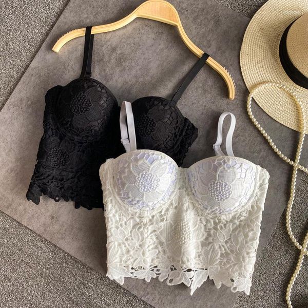 Bustiers Corsets Fashion Summer 2022 Girls Bodysuit Lace Bra Black White Feminino Push Up Tops sem costas Slimming Lingerie sexy de espartilho para