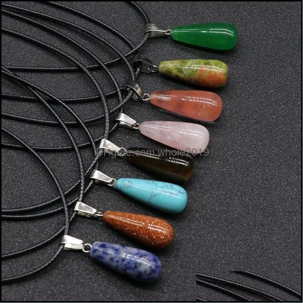 Anhänger Halsketten Stein Kristall Quarz Opal Lange Teardrop Anhänger Halskette Leder Ketten Für Männer Frauen Mode Jewelr Dhseller2010 Dh8N1