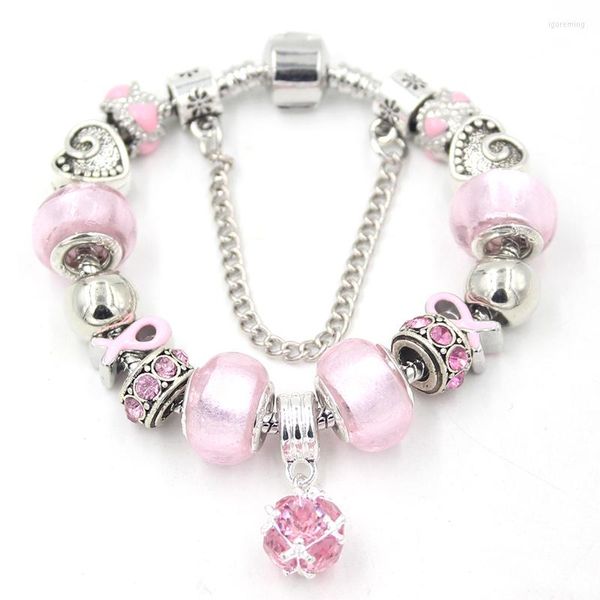 Charm Armb￤nder Ankunft Rosa Ball Perlen Armband Frauen Schmuckkrebs Bewusstseinsband f￼r Geschenk bijoux pulsera