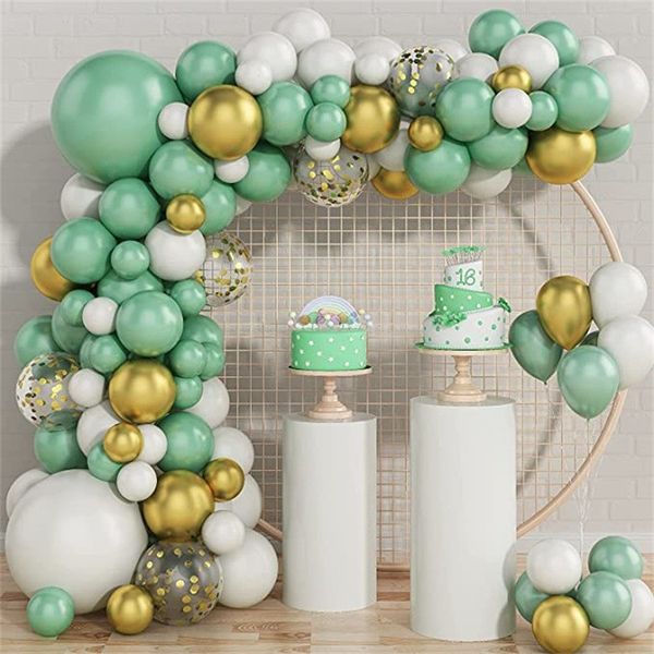 Decorazioni per feste Palloncino verde chiaro Kit arco ghirlanda Palloncini coriandoli bianchi oro verde oliva Baby Shower Forniture per matrimoni di compleanno MJ0784