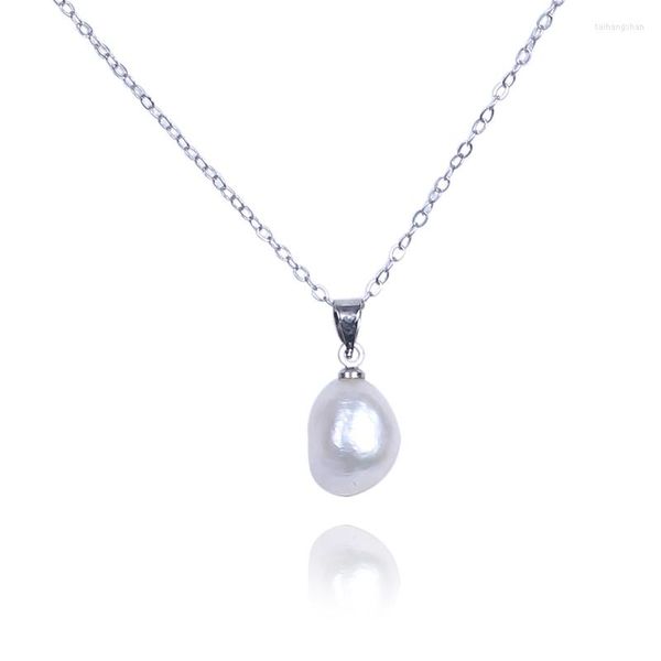 Подвесные ожерелья модный дизайн белый пресноводный жемчужный ожерелье барокки с 925 серебряной цепью стерлингов
