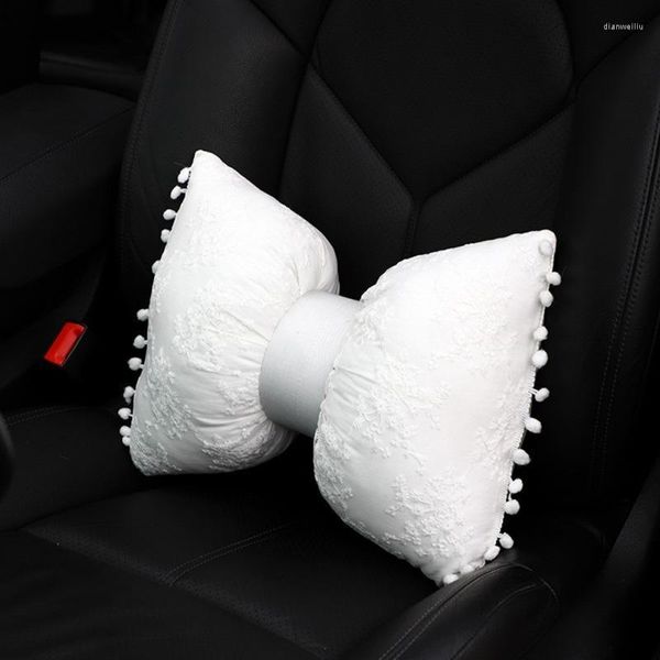 Costos de assento Cute Braom Lace White Lace Bowknot Pressão Crente Criens Creative Auto Safety Head suporta Suporte lombar da cintura para meninas