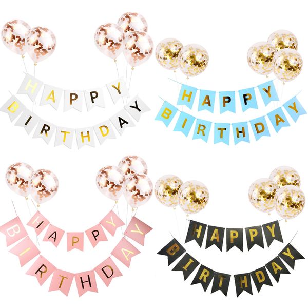 Decorazioni natalizie 1 set Lettera di buon compleanno Banner Oro rosa blu Coriandoli Palloncini in lattice Festa Baby Shower regalo Baloon 220829