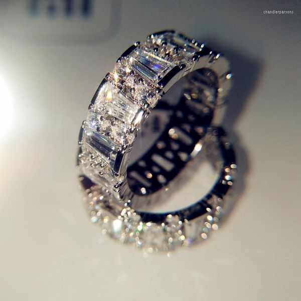 Кластерные кольца 18 тыс. Белого золота натуральные 5 с -мойссанитовые украшения драгоценный камень Bizuteria Solid 18 K Anillos de Ring для женщин аксессуары для мужчин